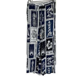 Calypso St. Barth Pants Small Blue White Wide Leg Nautical Print Elastic Waist